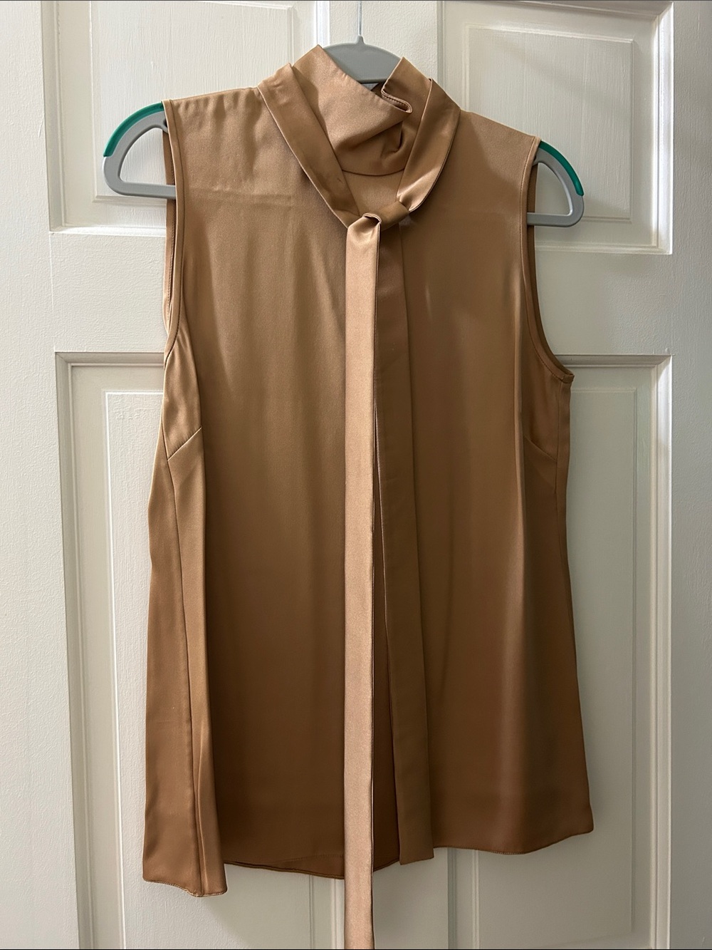Rochas Sleeveless Tie-Neck Blouse in Camel color
